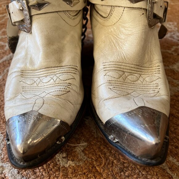 Very Rare, Vintage Code West White Leather Cowboy Boots, Size 8 - Picture 4 of 10